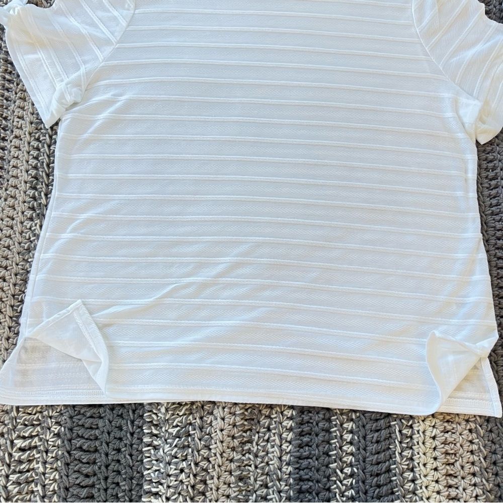 Liz Claiborne Crisp White Cotton Tie Sleeve Ribbed Blouse Top Size Large - Picture 10 of 14